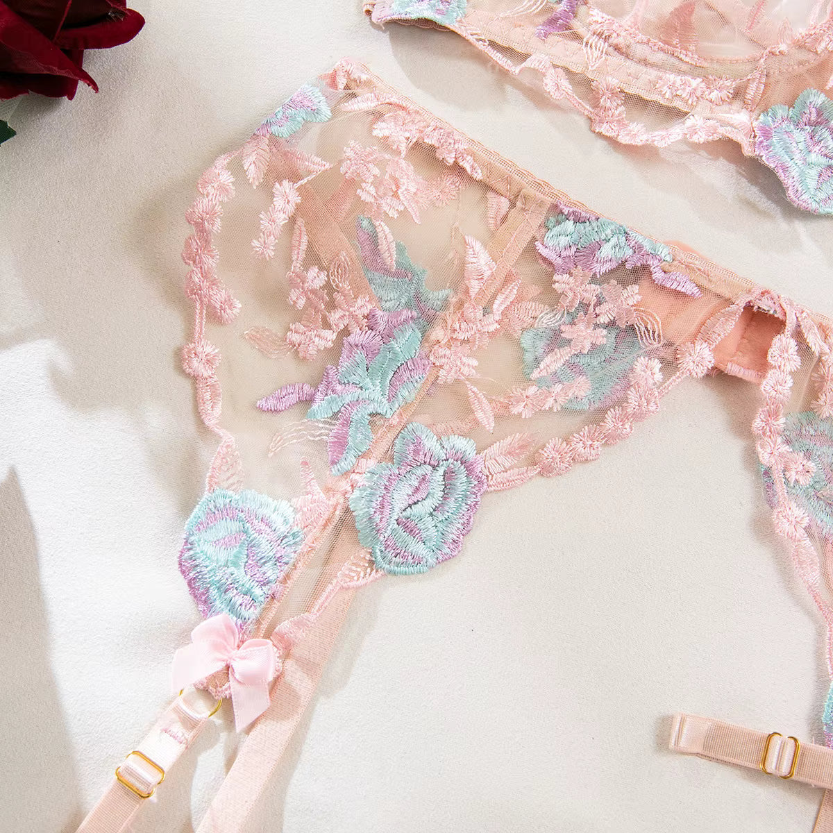 Luxury Sheer Lace Garter Lingerie Set