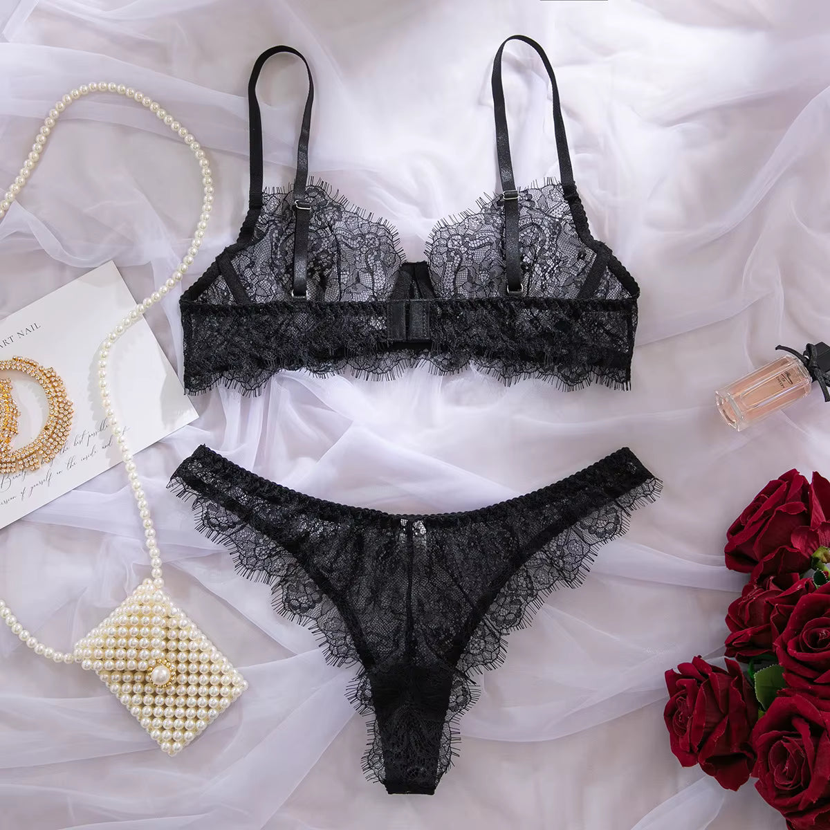 Midnight Sheer Lace Bra & Panty Set