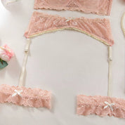 Luxury Embroidered Sheer Bra & Thong Set in Satin Brown