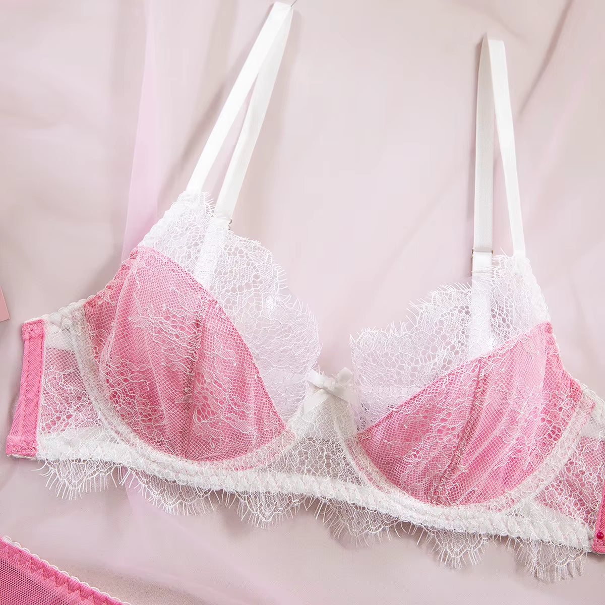 Luxury Sheer Embroidered Bra & Garter Lingerie Set