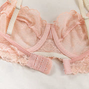 Luxury Embroidered Sheer Bra & Thong Set in Satin Brown