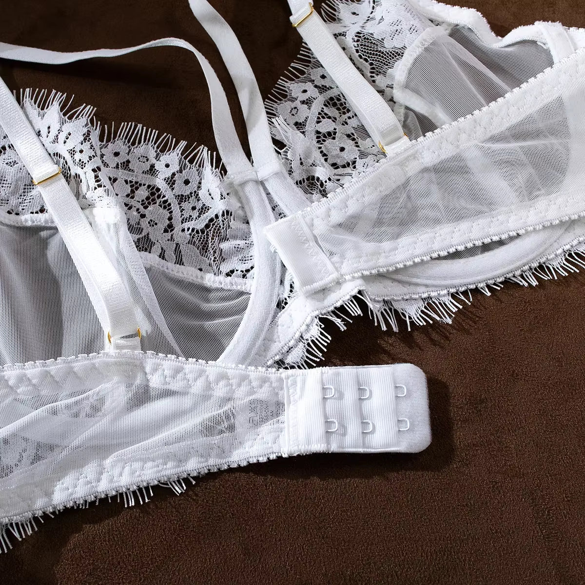 Elegant Sheer Lace Bra & Garter Lingerie Set