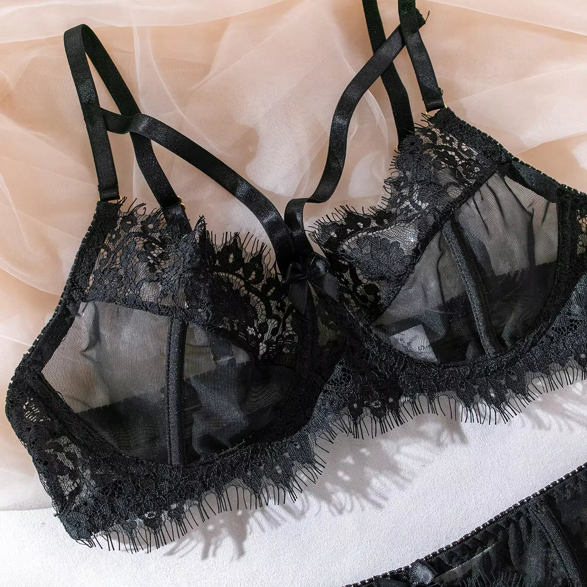 Midnight Lace Garter Lingerie Set