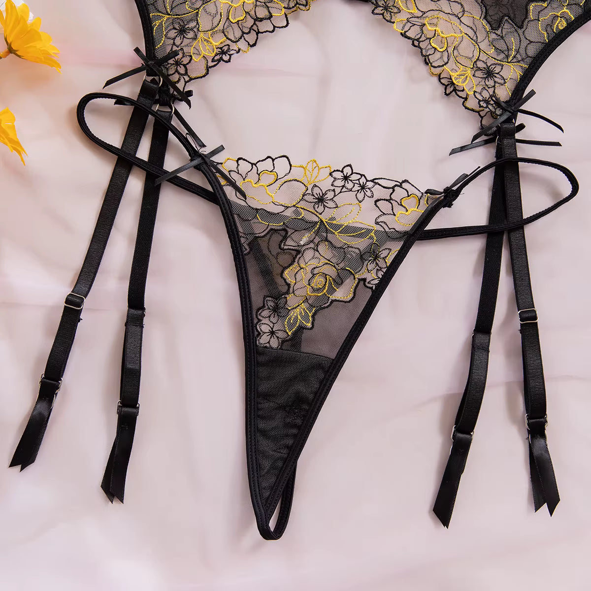Luxury Sheer Lace Garter Lingerie Set