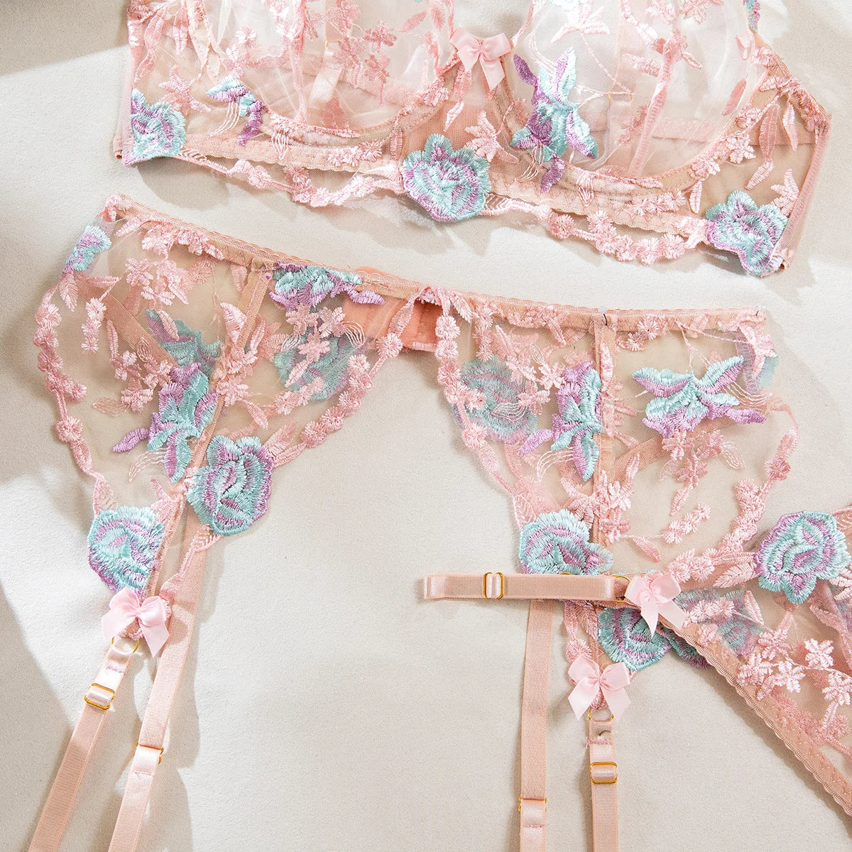 Luxury Sheer Lace Garter Lingerie Set