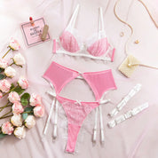 Luxury Sheer Embroidered Bra & Garter Lingerie Set
