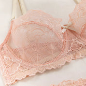 Luxury Embroidered Sheer Bra & Thong Set in Satin Brown