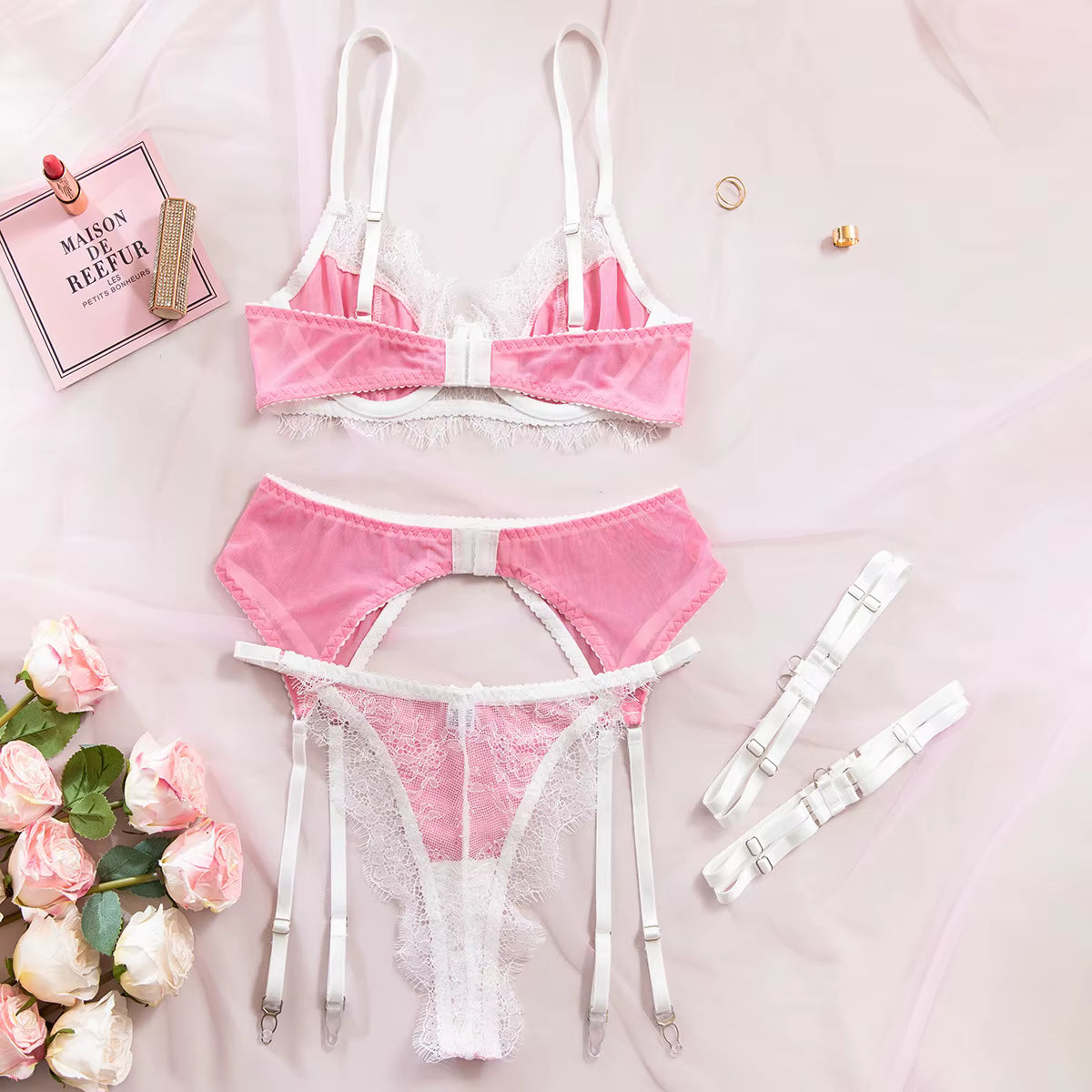 Luxury Sheer Embroidered Bra & Garter Lingerie Set
