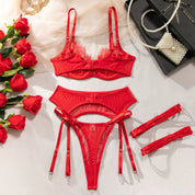Crimson Lace Garter Lingerie Set