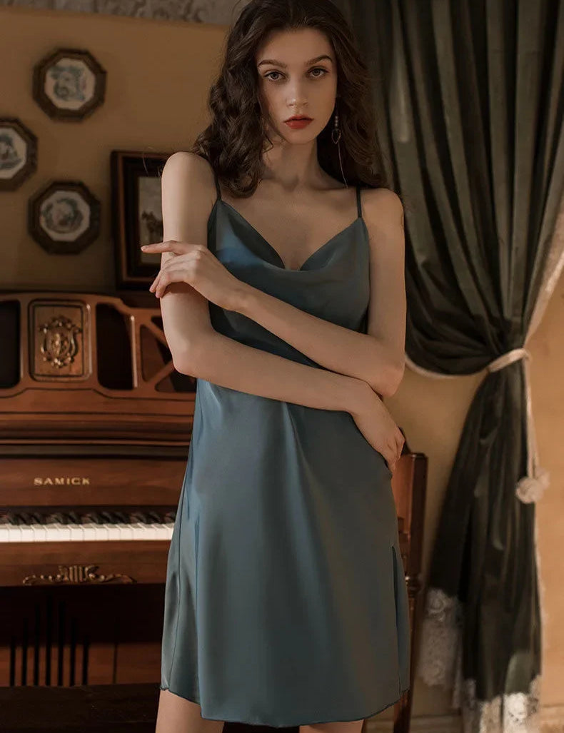 Ice Silk Backless Slip Dress