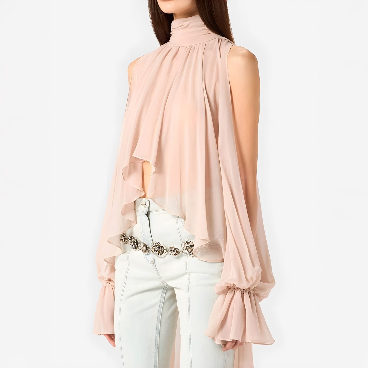 Delusional Chiffon Open-Back Crop Top
