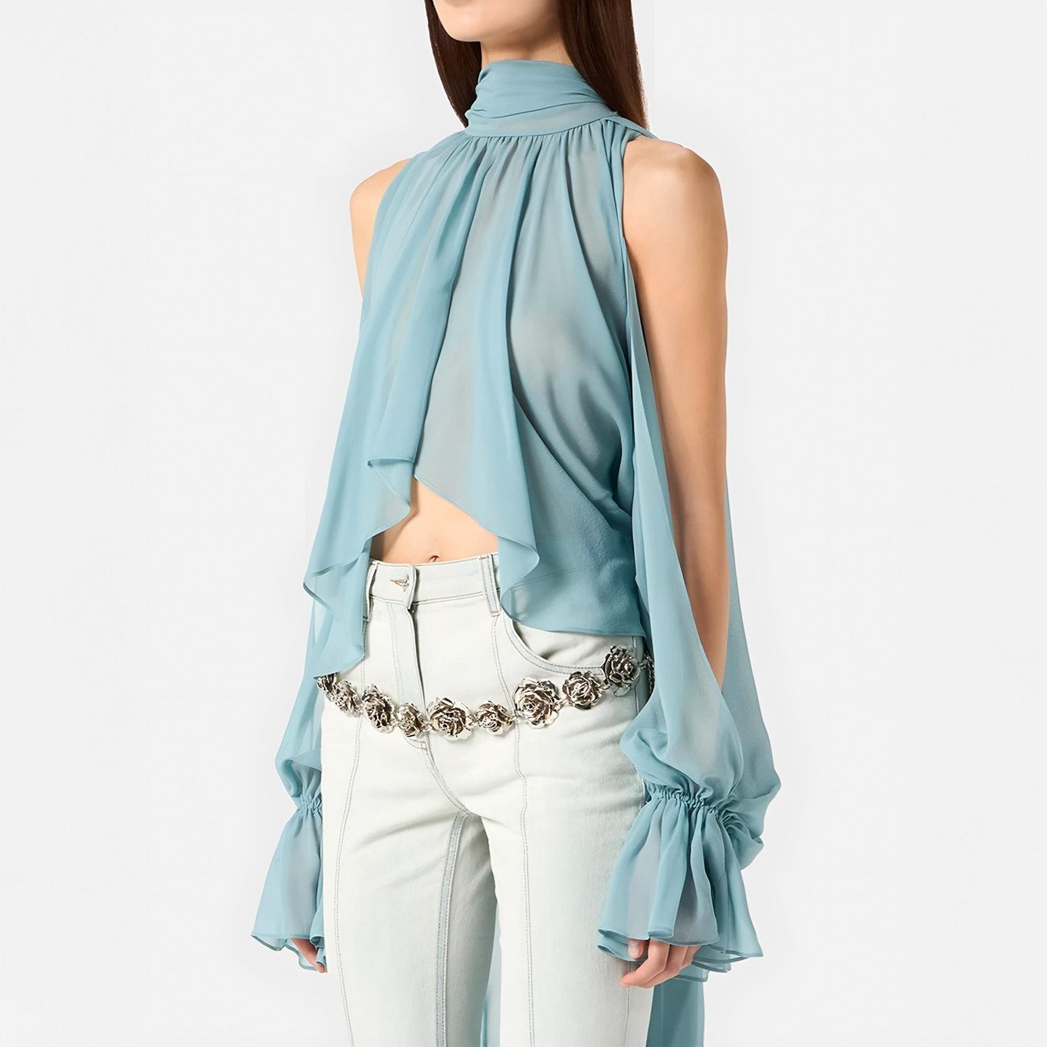 Delusional Chiffon Open-Back Crop Top
