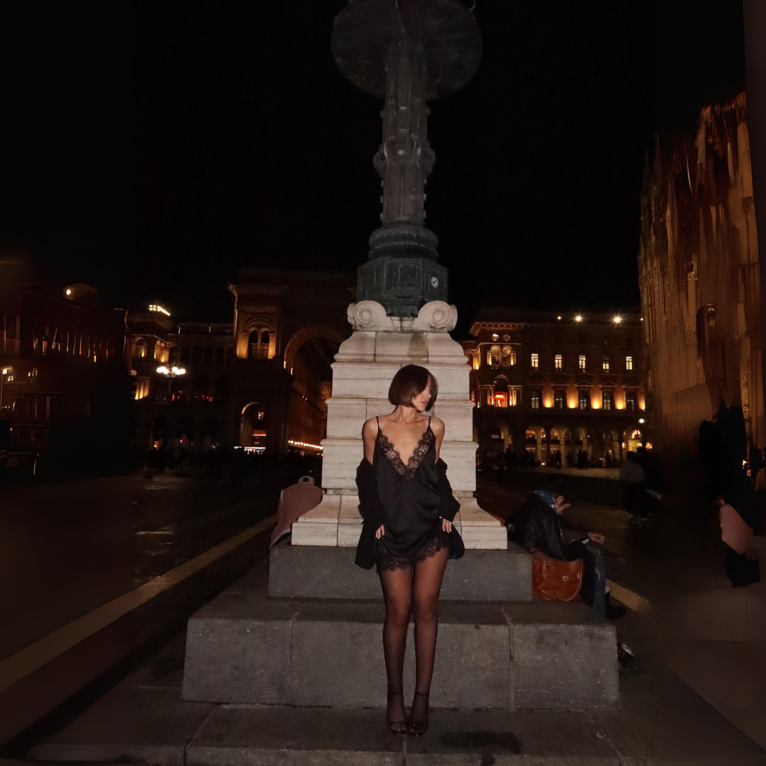 Affair Satin Lace-Trim Mini Dress