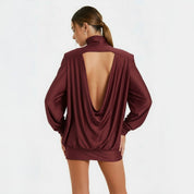 Donaire Long-Sleeve High-Neck Mini Dress