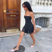 Dots Polka-Dot Tie-Neck Mini Dress