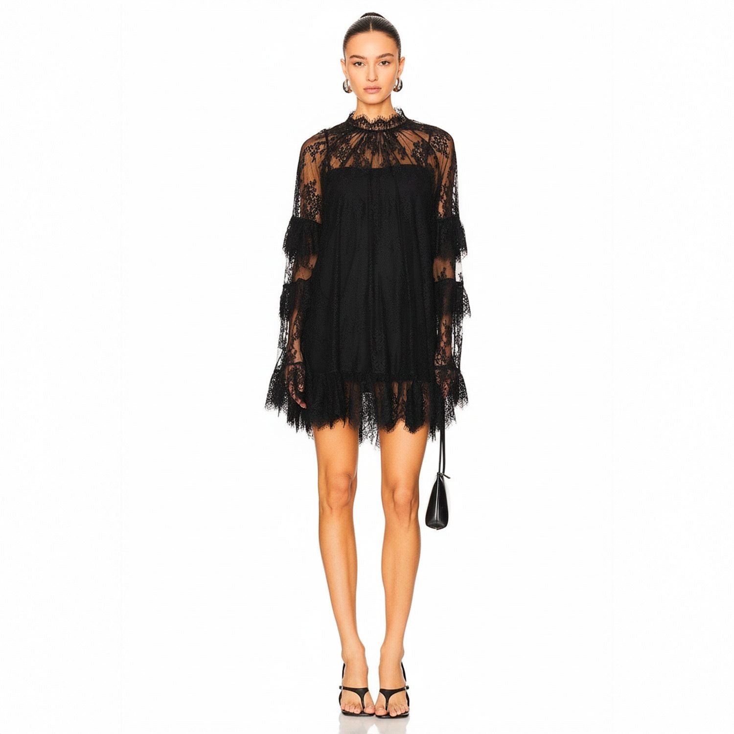 Douni Sheer Lace High-Neck Mini Dress