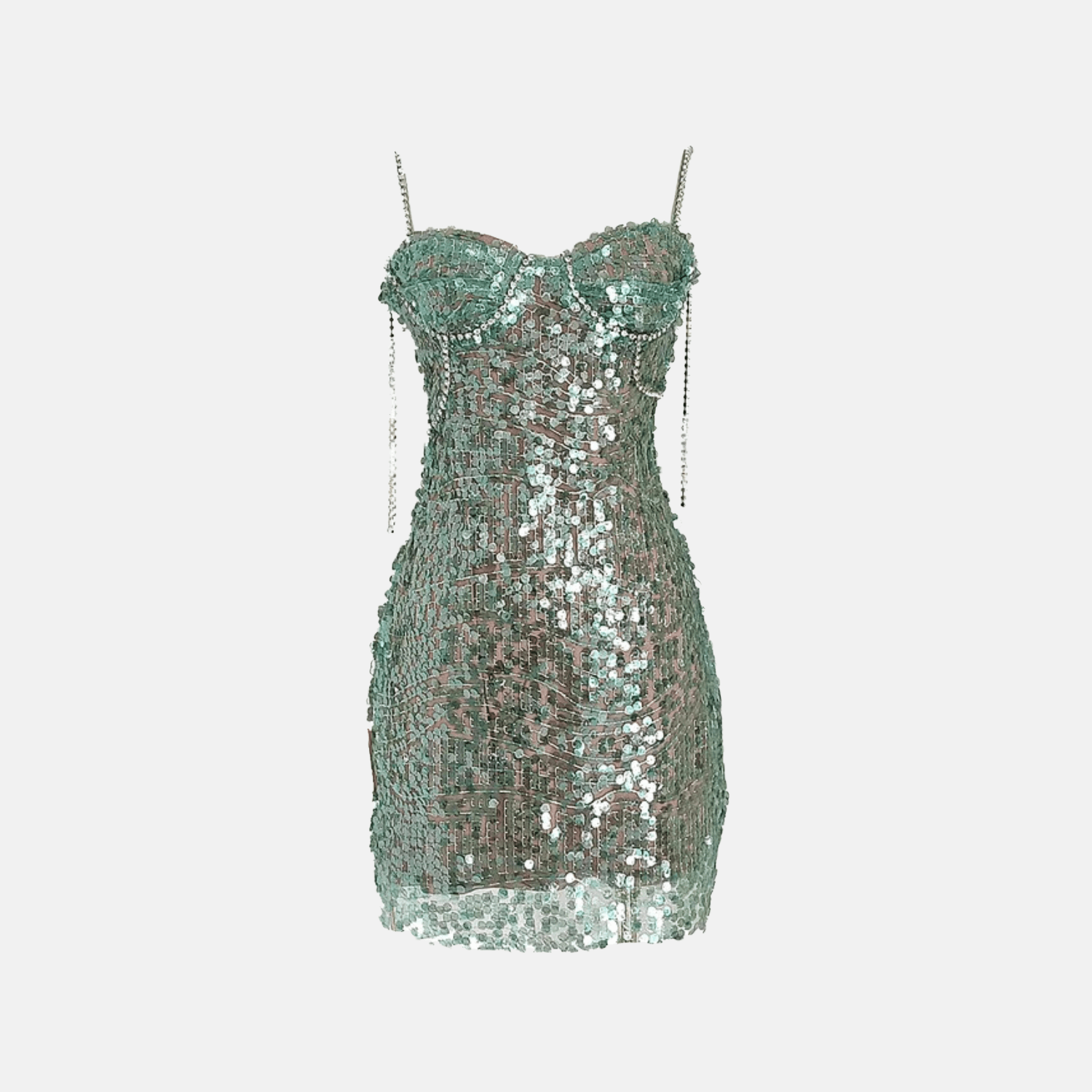 Emerald Rhinestone Strap Mini Dress