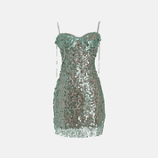 Emerald Rhinestone Strap Mini Dress
