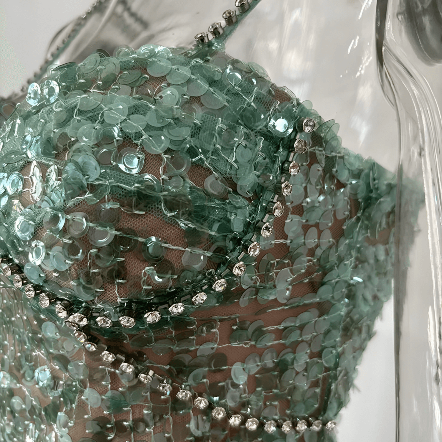 Emerald Rhinestone Strap Mini Dress