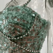 Emerald Rhinestone Strap Mini Dress