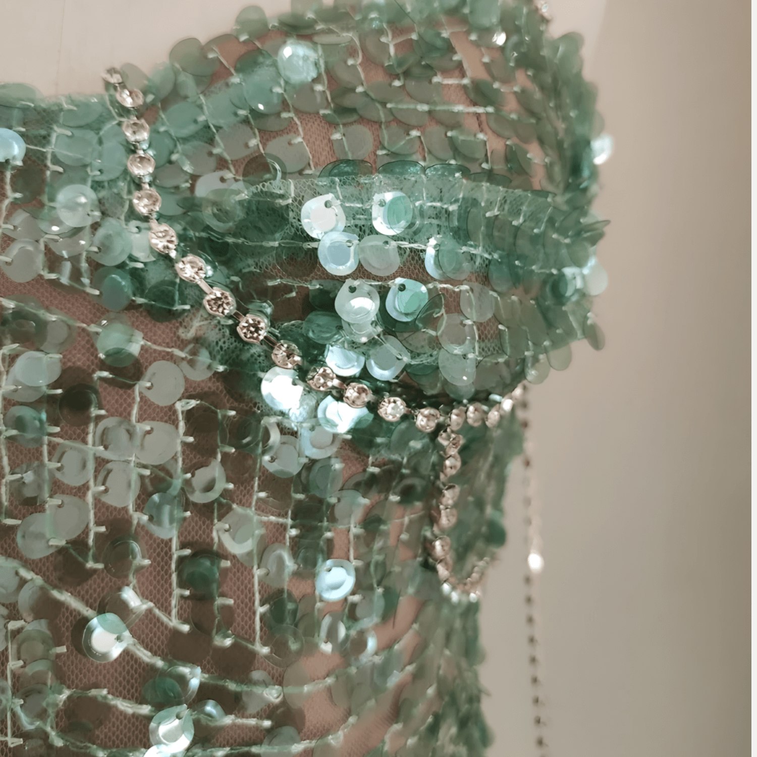 Emerald Rhinestone Strap Mini Dress