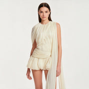 Escalibur One-Shoulder Pleated Mini Dress