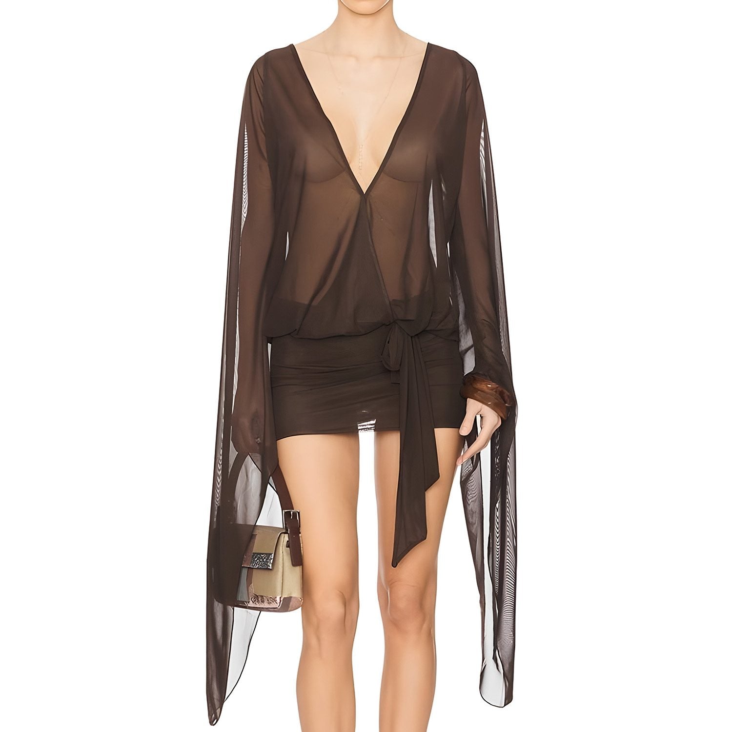 Faint Ruched Tie-Back Mini Dress