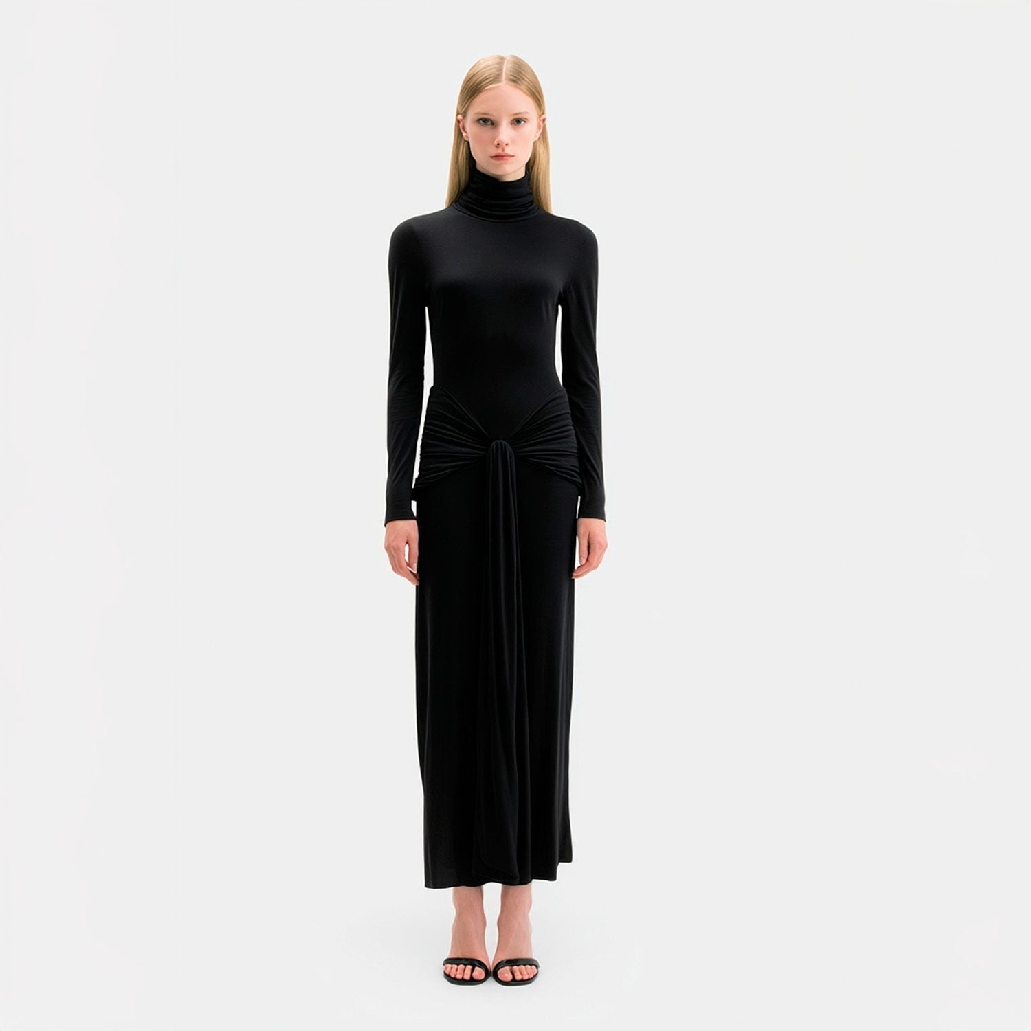 Galiard High-Neck Long-Sleeve Maxi Dress