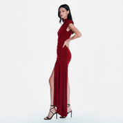 Limpz Asymmetric High-Neck Maxi Dress
