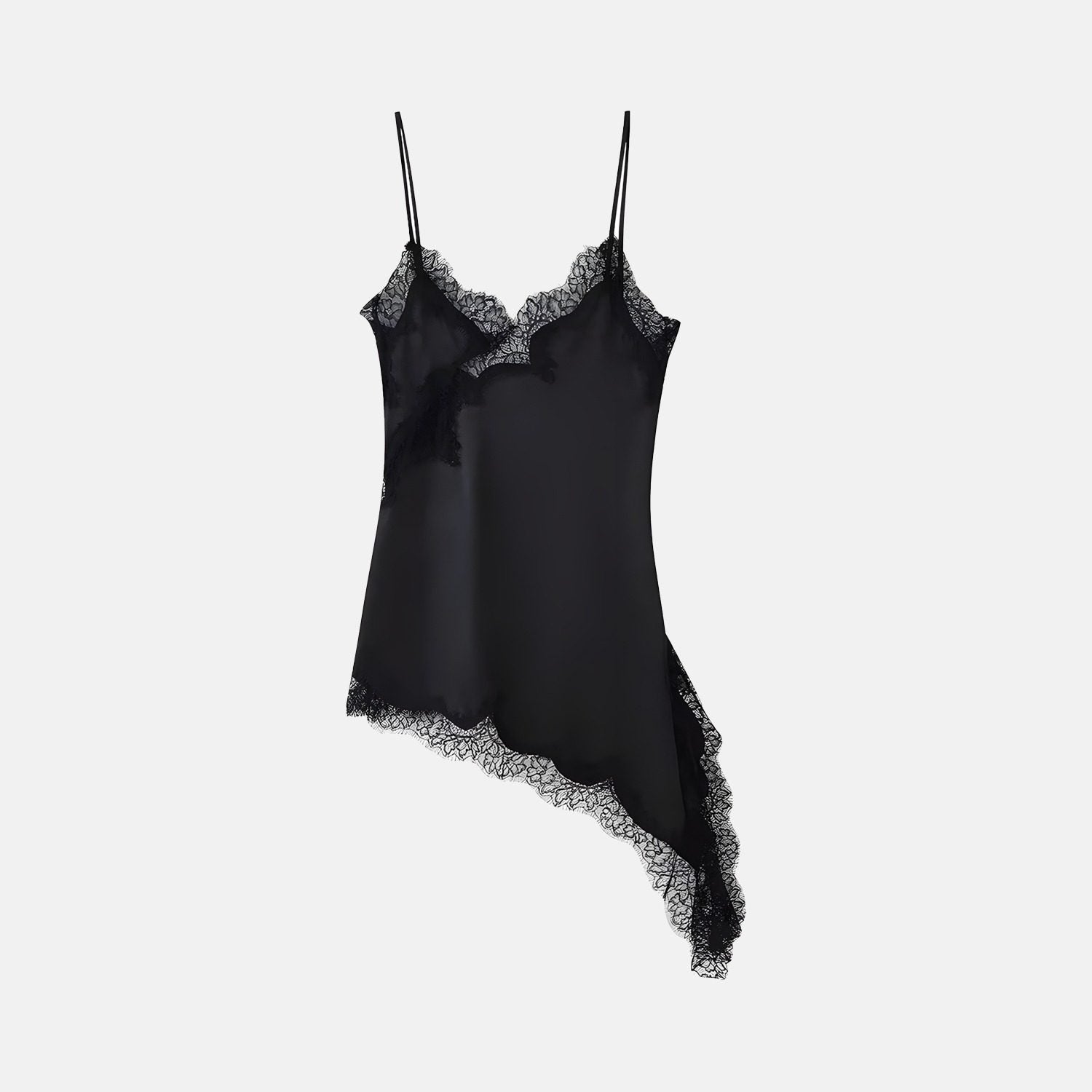 Noirvana Lace-Trim Asymmetric Mini Dress