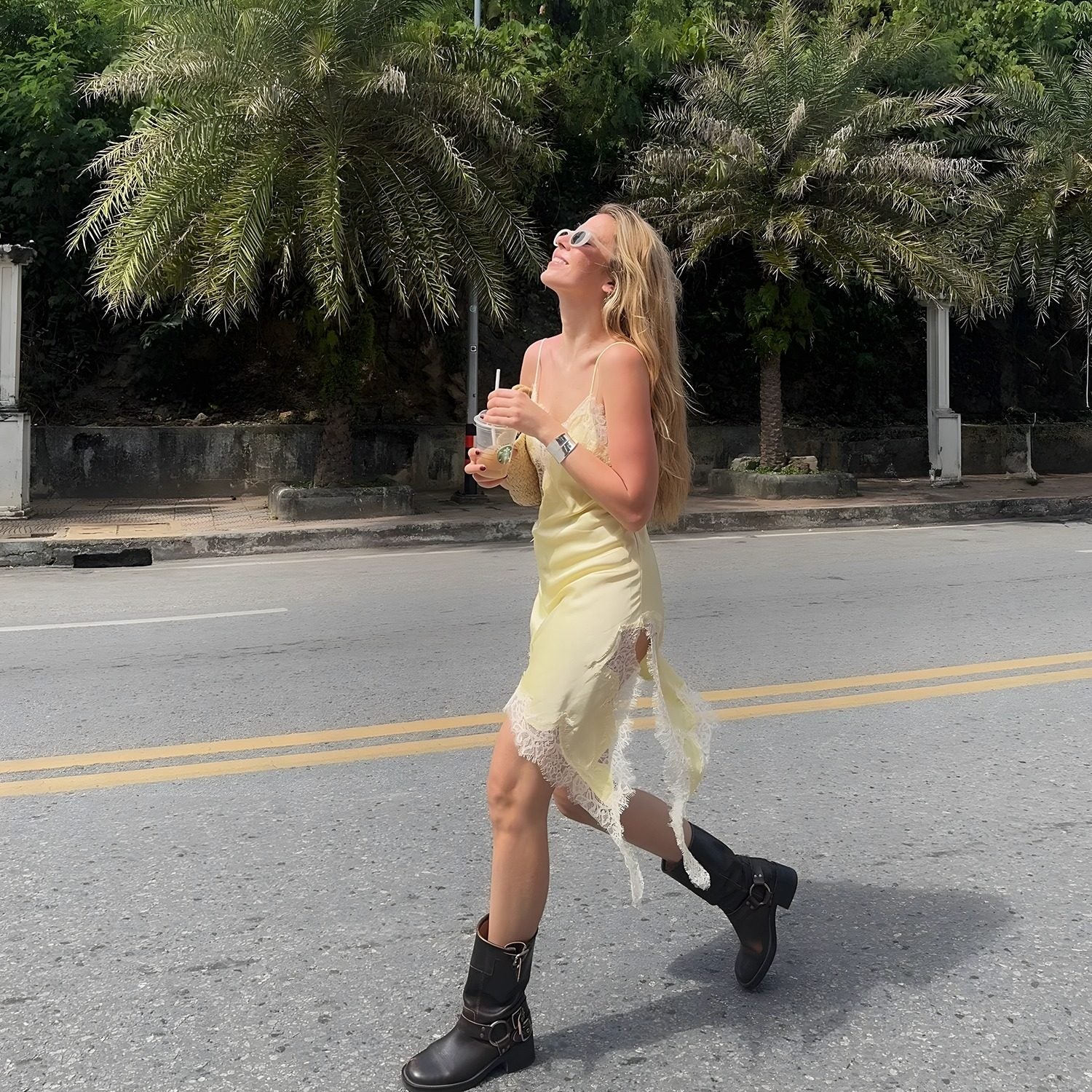 Noirvana Lace-Trim Asymmetric Mini Dress