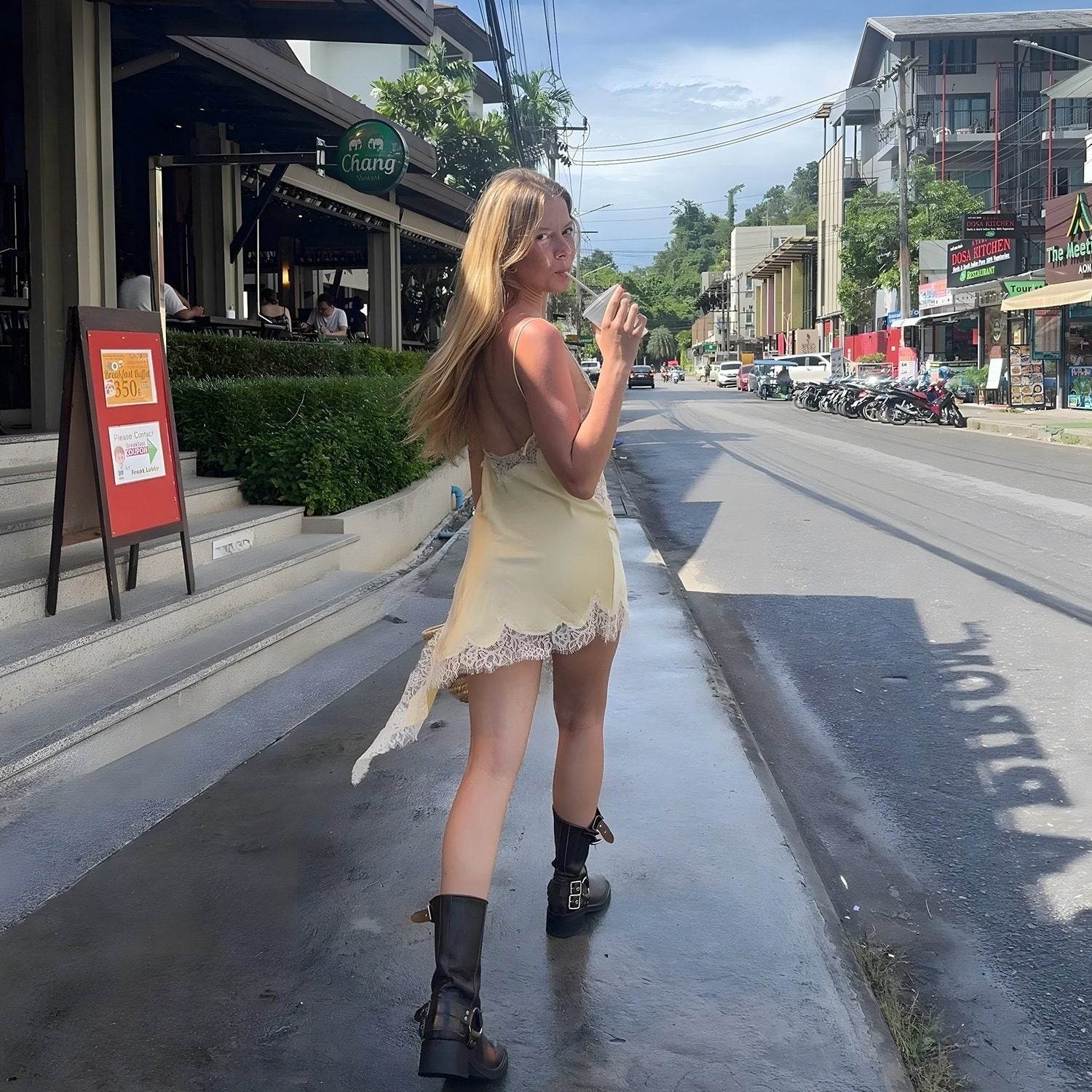 Noirvana Lace-Trim Asymmetric Mini Dress