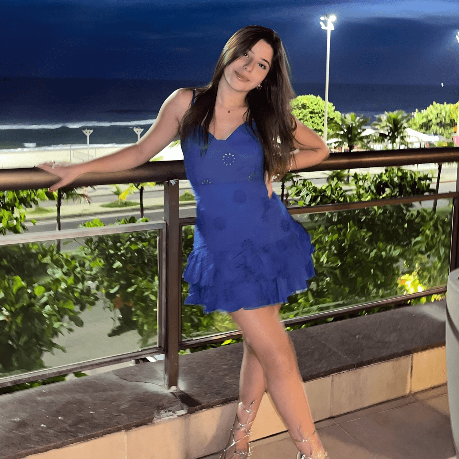 Ocean Cutwork Ruffle Mini Dress