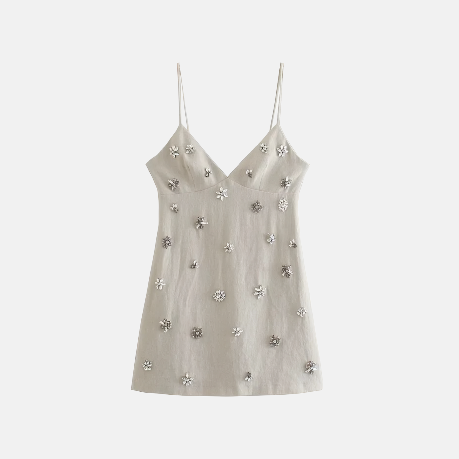 Pedraria Embellished Linen Dress