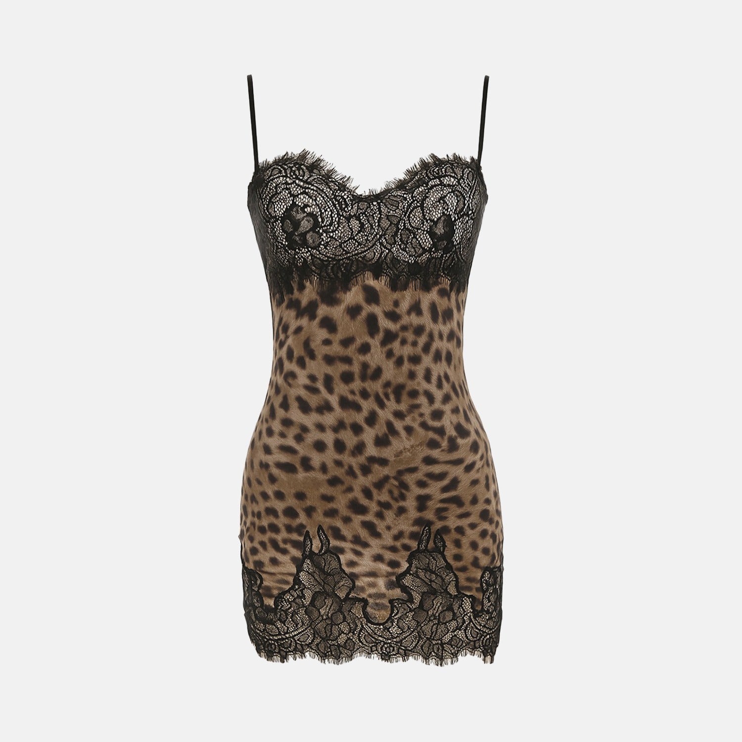Dirtini Animal Print Lace-Trim Mini Dress