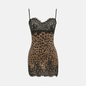 Dirtini Animal Print Lace-Trim Mini Dress